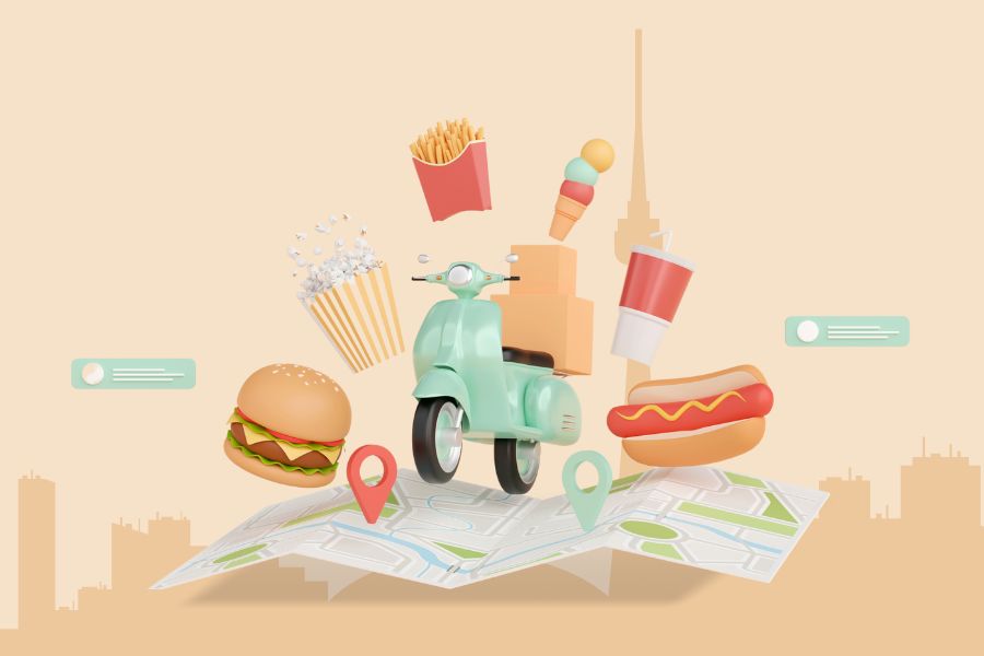 Concept of food delivery app in Toronto
