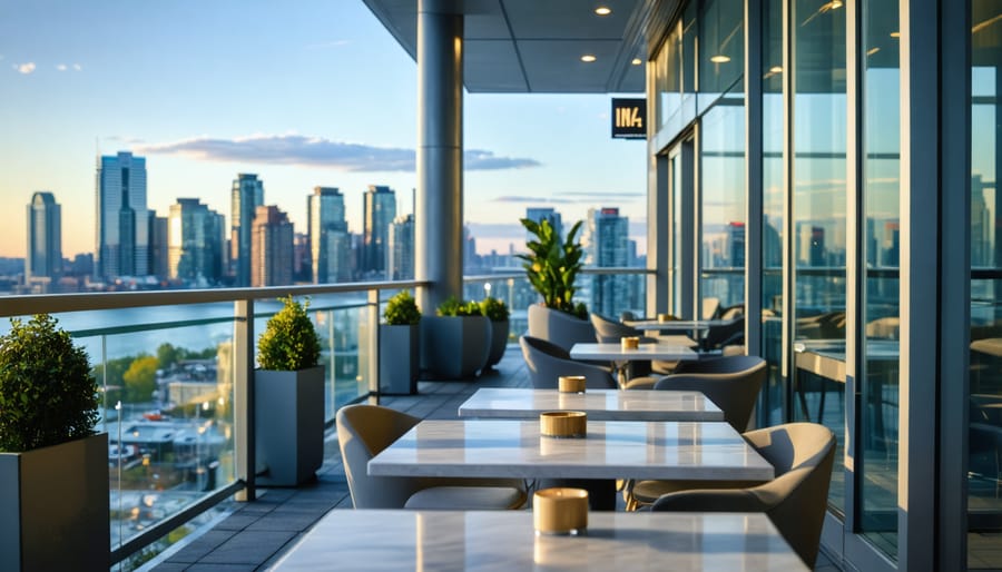 Young woman using smartphone at Toronto café reviewing loan options