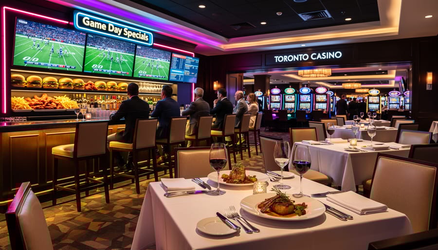 Gourmet meal with craft beer at casino restaurant dining table